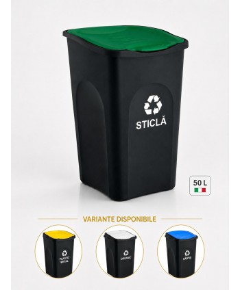  Pubele / tomberon gunoi - Cos de gunoi colectare selectiva deseuri din sticla EcoGreen 50 litri, cu capac - arli.ro