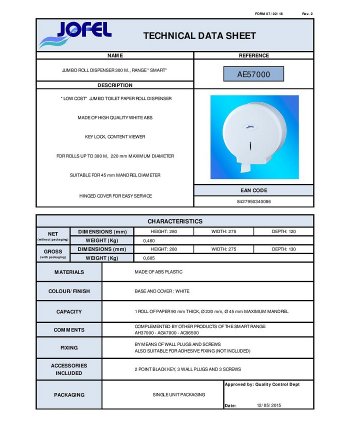 Dispenser de Hârtie Igienică Jofel SMART pentru Role Jumbo – Soluție Economică și Practică pentru Spații Publice