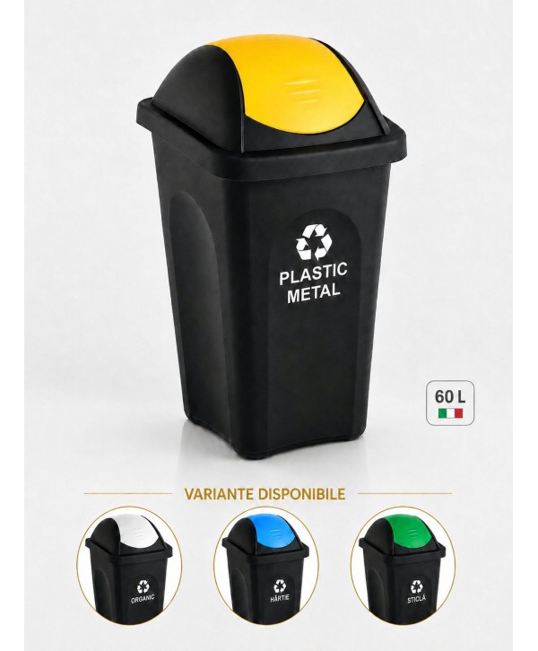 Cos de gunoi pt colectare selectiva deseuri din plastic 🇮🇹 60 litri, capac batant
