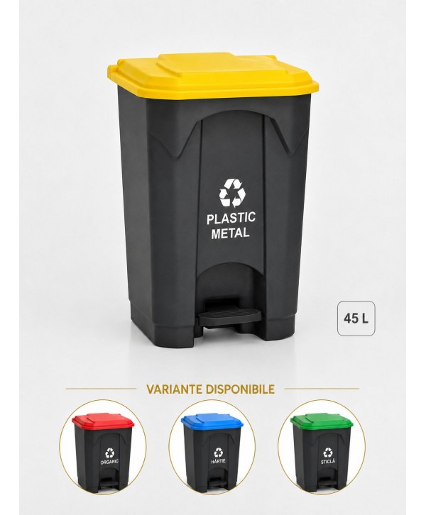 Pubela de gunoi cu pedala pt colectare selectiva deseuri din plastic, 45 litri