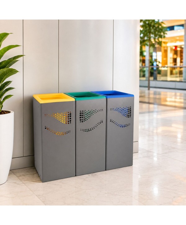Coș Gunoi Selectiv 3 x 40L Ultra Rezistent la Vandalism, Intemperii și Coroziune, Garantie 10 ani Coș Gunoi Selectiv 3 x 40L Ultra Rezistent la Vandalism, Intemperii și Coroziune, Garantie 10 ani
