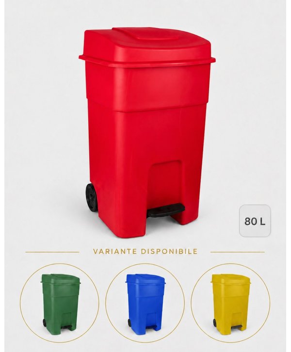 Pubela de gunoi cu pedala 80 litri pt colectare selectiva deseuri organice + 10 saci rosii ArliSoft 120 litri