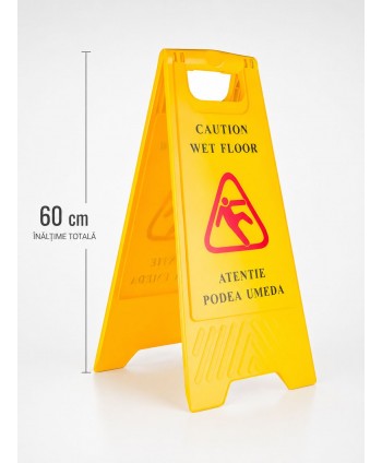Materiale de curatenie - Semnalizator "ATENTIE PODEA UMEDA" Inaltime 60 cm, romana / engleza, fabricat in Spania - arli.ro