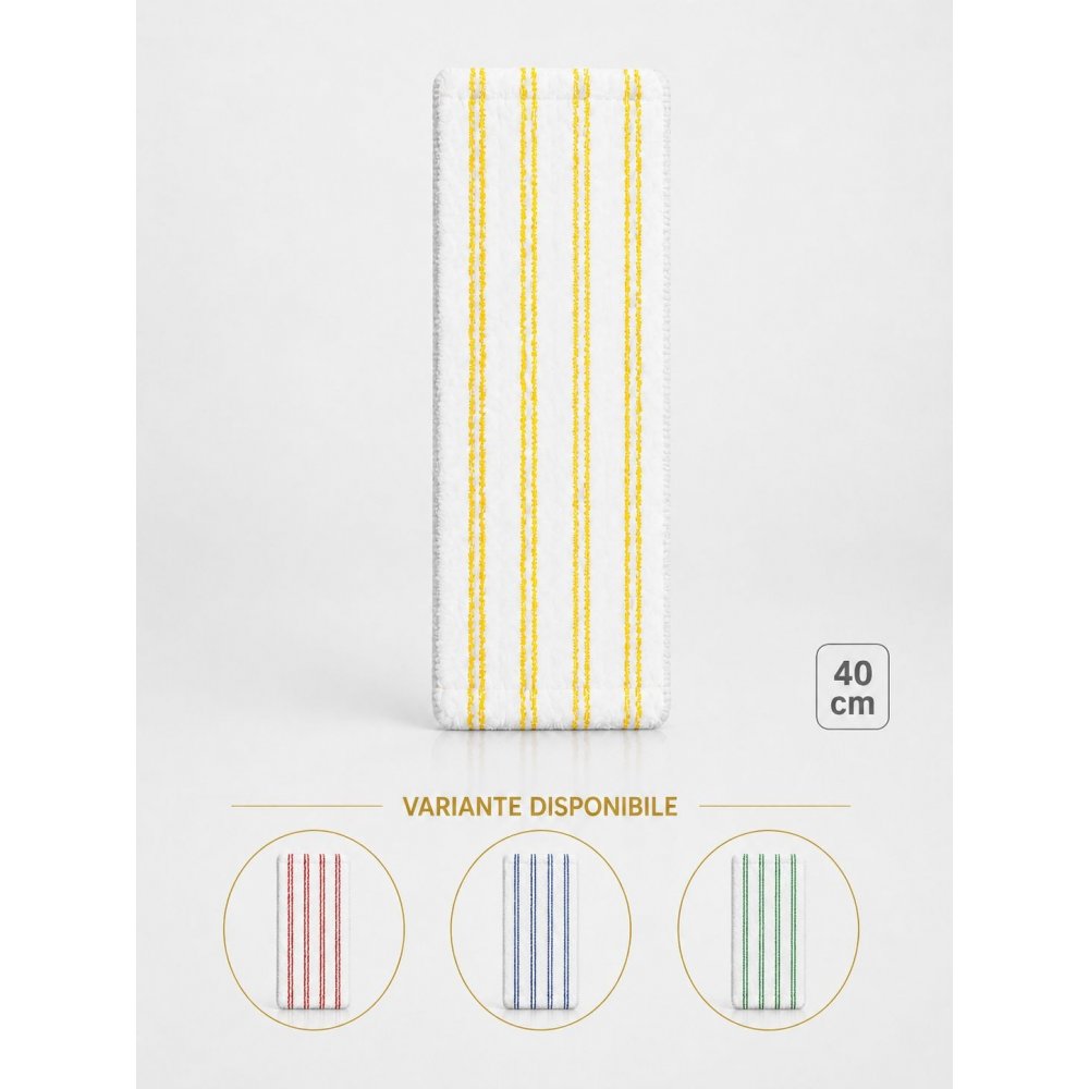 Mop profesional plat din microfibră 40 cm cu dungi galbene, urechi și buzunare, pentru bai, lavoare