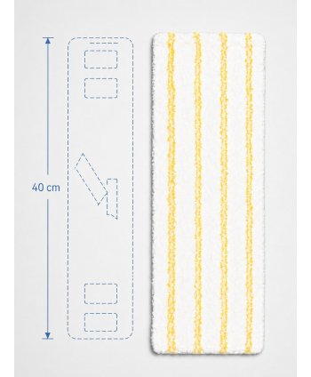 Mop profesional plat din microfibră 40 cm cu dungi galbene, urechi și buzunare, pentru bai, lavoare