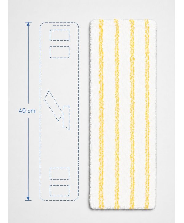 Mop profesional plat din microfibră 40 cm cu dungi galbene, urechi și buzunare, pentru bai, lavoare