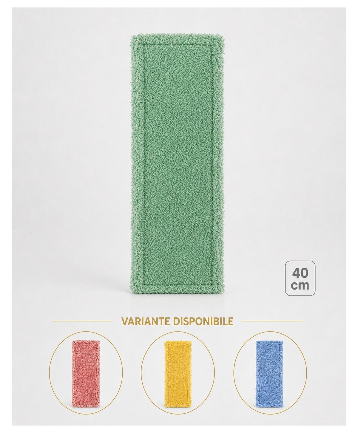 Mop profesional plat verde 40 cm din microfibră, cu urechi și buzunare, pentru bucătării