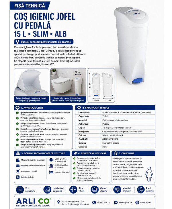 Coș de Gunoi Igienic Jofel pentru Toaleta Doamnelor 🚺 Protecție, Discreție și Curățenie Impecabilă
