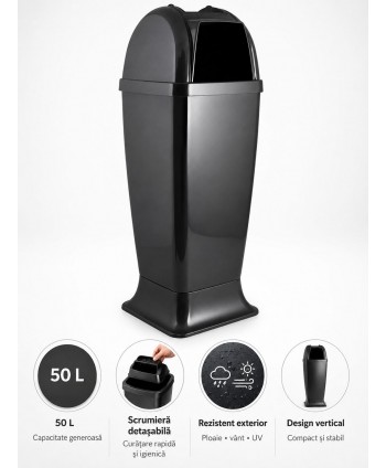  Pubele / tomberon gunoi - Coș de Gunoi cu Scrumieră Integrată 50L – Design Urban Anthracite, Sustenabil & Rezistent pentru Exterior - arli.ro