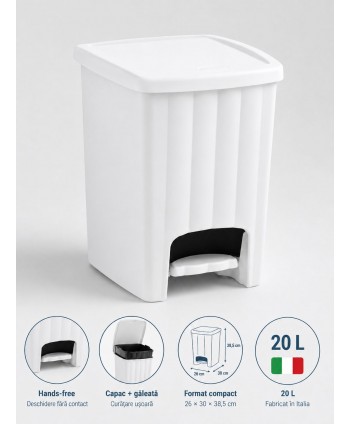 Coș de Gunoi 20L cu Pedală și Capac 🇮🇹 White – Design Compact și Igienă Fără Compromisuri