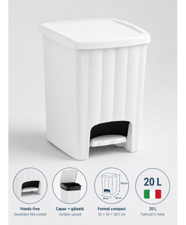 Coș de Gunoi 20L cu Pedală și Capac 🇮🇹 White – Design Compact și Igienă Fără Compromisuri Coș de Gunoi 20L cu Pedală și Capac 🇮🇹 White – Design Compact și Igienă Fără Compromisuri
