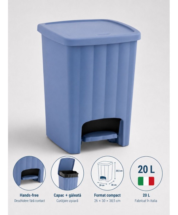 Coș de Gunoi 20L cu Pedală și Capac 🇮🇹 Blue Navy – Design Compact și Igienă Fără Compromisuri