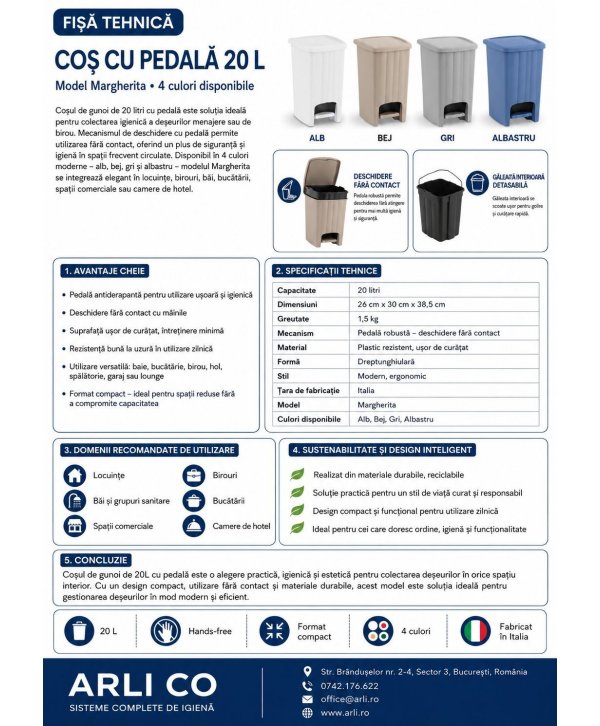 Coș de Gunoi 20L cu Pedală și Capac 🇮🇹 Blue Navy – Design Compact și Igienă Fără Compromisuri Coș de Gunoi 20L cu Pedală și Capac 🇮🇹 Blue Navy – Design Compact și Igienă Fără Compromisuri