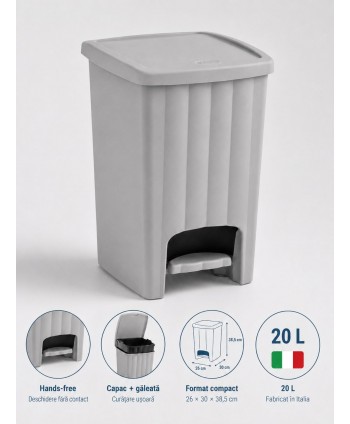  Pubele / tomberon gunoi - Coș de Gunoi 20L cu Pedală și Capac 🇮🇹 Grey Stone – Design Compact și Igienă Fără Compromisuri - arli.ro