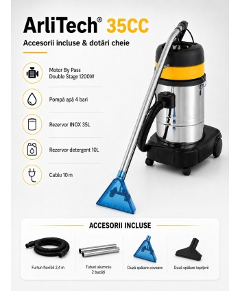 Aspirator profesional injecție-extracție ArliTech® 35CC – Curățenie Profesională pentru Covoare, Tapițerii și Suprafețe Dure