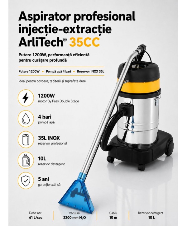 Aspirator profesional injecție-extracție ArliTech® 35CC – Curățenie Profesională pentru Covoare, Tapițerii și Suprafețe Dure Aspirator profesional injecție-extracție ArliTech® 35CC – Curățenie Profesională pentru Covoare, Tapițerii și Suprafețe Dure