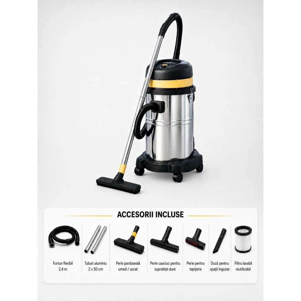 Aspirator profesional umed/uscat ArliTech® 3435 Inox – Putere 1200W, Eficiență și Sustenabilitate