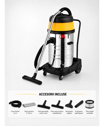 Aspiratoare injectie-extractie profesionale - Aspirator profesional umed/uscat ArliTech® 602 Inox – Putere 2400W, Performanță și Fiabilitate pentru Trafic Intens - arli.ro