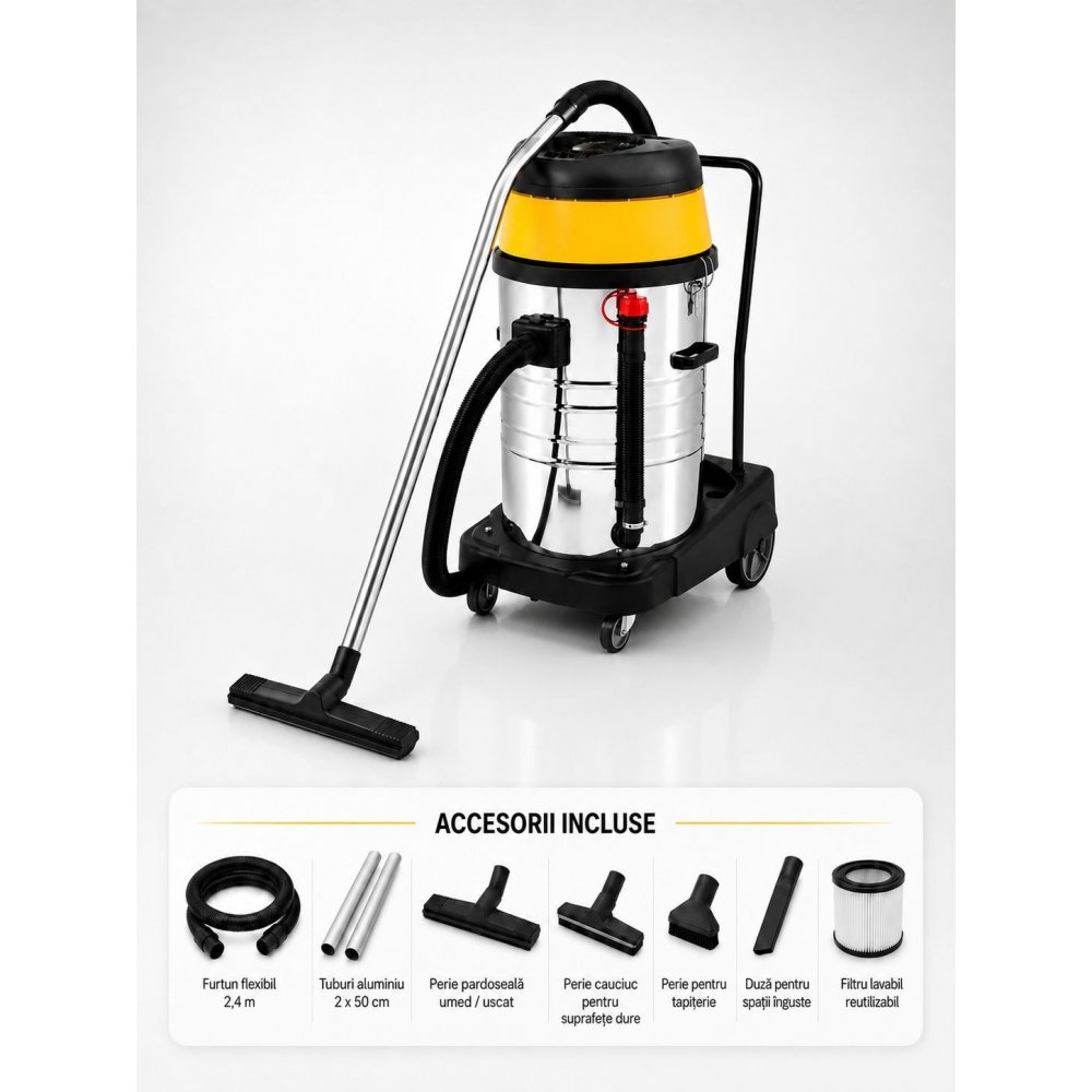 Aspirator profesional umed/uscat ArliTech® 603 Inox – Putere Extremă 3600W și Performanță Maximă