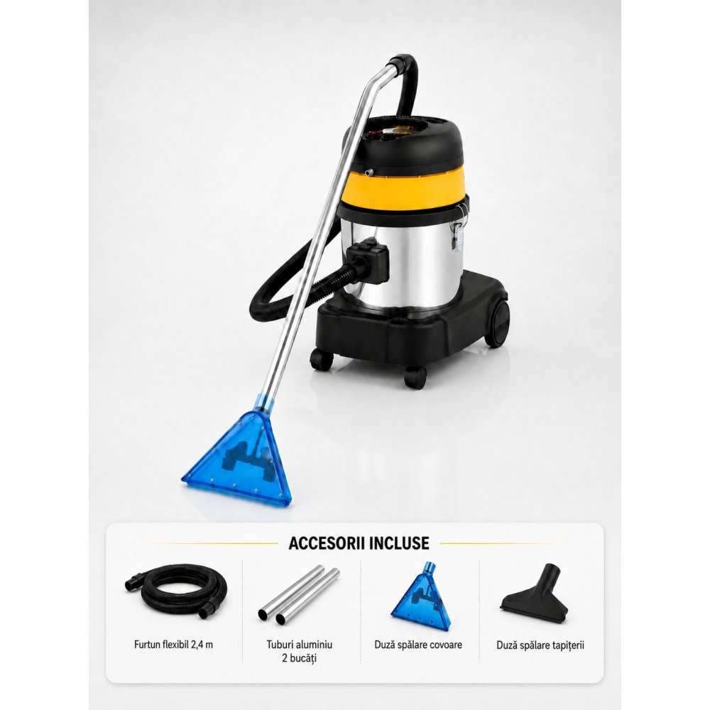 Aspirator profesional injecție-extracție ArliTech® 20CC Inox – Curățenie Profesională pentru Covoare și Tapițerii