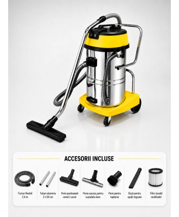  Acasa - Aspirator profesional umed/uscat, Putere 2400 W, 60 L inox,  2500 mm H2O, 5 ani Garantie, ArliTech® CH602 - arli.ro