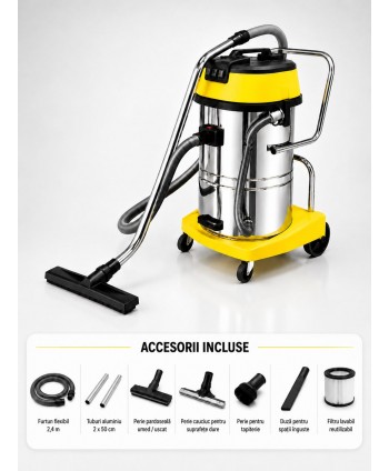  Acasa - Aspirator profesional umed/uscat, Putere 3600 W, 60 L inox,  2500 mm H2O, 5 ani Garantie, ArliTech® CH603 - arli.ro