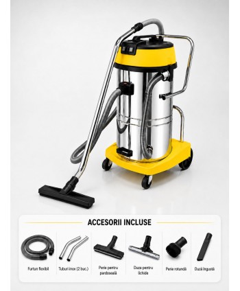 Aspirator profesional umed/uscat, Putere 2400 W, 80 L inox,  2500 mm H2O, 5 ani Garantie, ArliTech® CH802