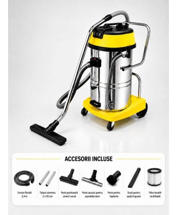 Aspirator profesional umed/uscat, Putere 3600 W, 80 L inox,  2500 mm H2O, 5 ani Garantie, ArliTech® CH803