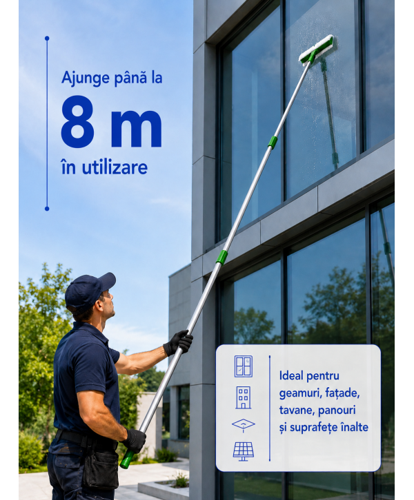 Mâner telescopic profesional din aluminiu, 6 m, 3 segmente x 2 m – filet universal Mâner telescopic profesional din aluminiu, 6 m, 3 segmente x 2 m – filet universal