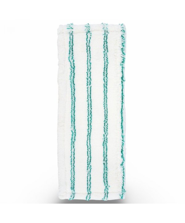 Mop profesional plat din microfibră 40 cm cu dungi verzi, urechi și buzunare, pentru spatii alimentare