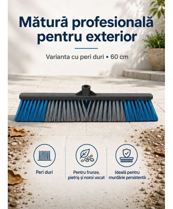 Mătură Profesională de Exterior cu Peri Duri 60 cm – murdărie grea, pietriș, noroi uscat pe pavaj, asfalt, curți industriale Mătură Profesională de Exterior cu Peri Duri 60 cm – murdărie grea, pietriș, noroi uscat pe pavaj, asfalt, curți industriale