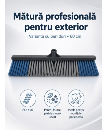 Mătură Profesională de Exterior cu Peri Duri 60 cm – murdărie grea, pietriș, noroi uscat pe pavaj, asfalt, curți industriale