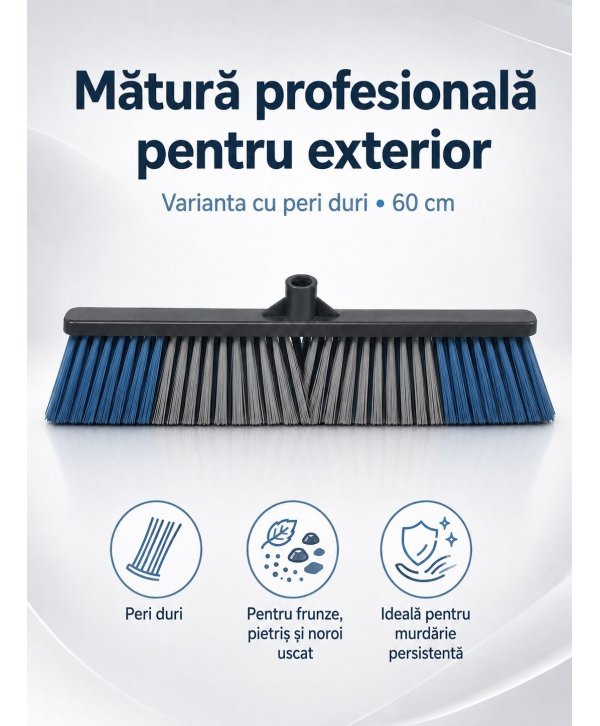 Mătură Profesională de Exterior cu Peri Duri 60 cm – murdărie grea, pietriș, noroi uscat pe pavaj, asfalt, curți industriale Mătură Profesională de Exterior cu Peri Duri 60 cm – murdărie grea, pietriș, noroi uscat pe pavaj, asfalt, curți industriale