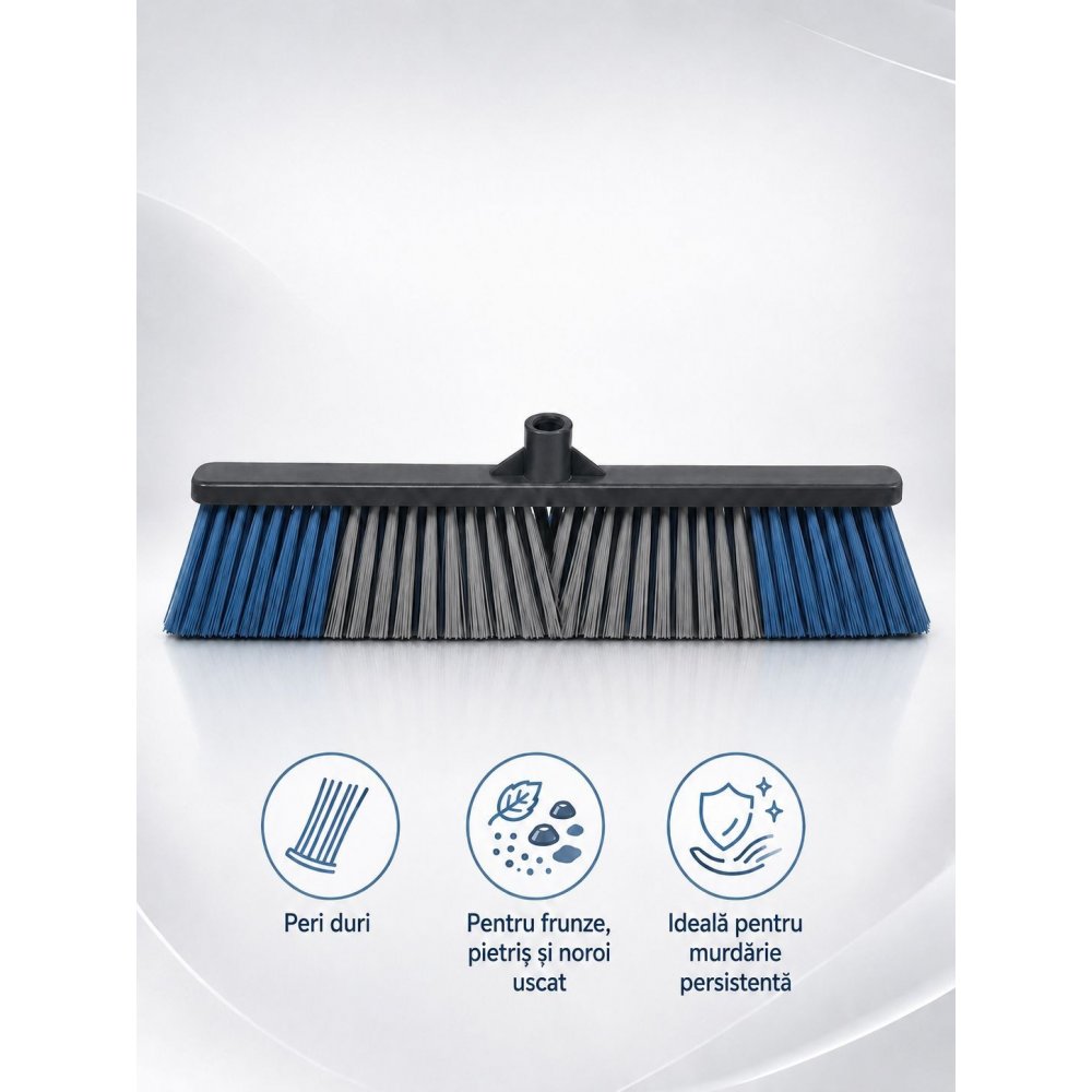 Mătură Profesională de Exterior cu Peri Duri 60 cm – murdărie grea, pietriș, noroi uscat pe pavaj, asfalt, curți industriale