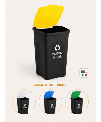 Cos de gunoi colectare selectiva deseuri din plastic EcoGreen 50 litri, cu capac