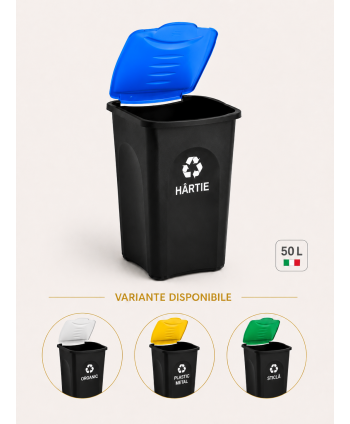 Cos de gunoi colectare selectiva deseuri din hartie EcoGreen 50 litri, cu capac