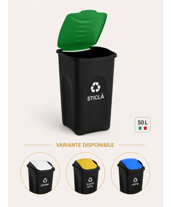 Cos de gunoi colectare selectiva deseuri din sticla EcoGreen 50 litri, cu capac
