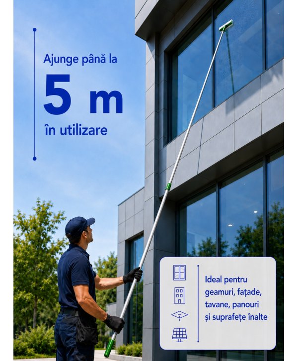 Mâner Telescopic Profesional din Aluminiu pentru  Curățenie la Înălțime - 3 metri (2 buc x 1,5 metri)