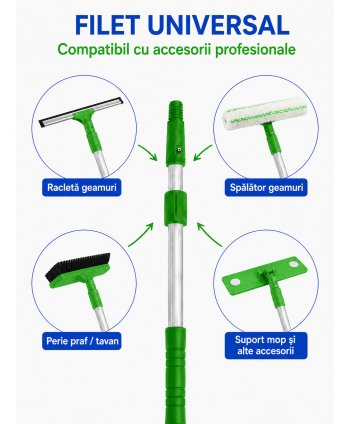 Mâner Telescopic Profesional din Aluminiu pentru  Curățenie la Înălțime - 3 metri (2 buc x 1,5 metri)