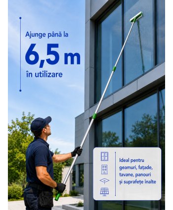 Mâner Telescopic Profesional din Aluminiu pentru  Curățenie la Înălțime Mare - 4,5 metri (3 buc x 1,5 metri)