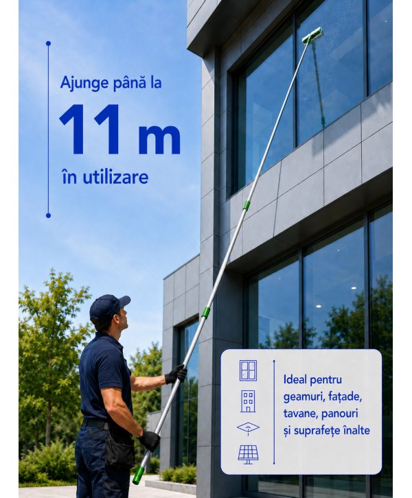 Mâner Telescopic Profesional din Aluminiu pentru Curățenie la Înălțime Extrema - 9 metri (3 buc x 3 metri) Mâner Telescopic Profesional din Aluminiu pentru Curățenie la Înălțime Extrema - 9 metri (3 buc x 3 metri)