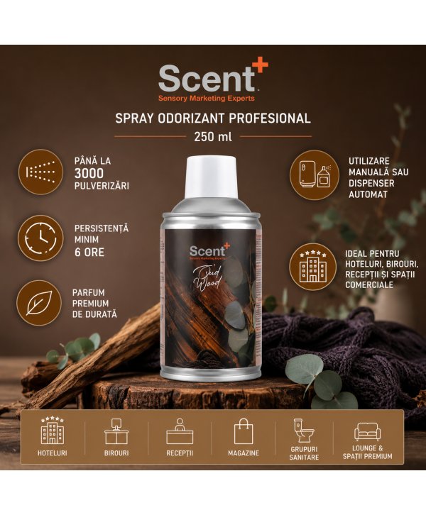 Spray Odorizant Profesional 250 ml ScentPlus® Oud Wood – Parfum Lemnos Premium