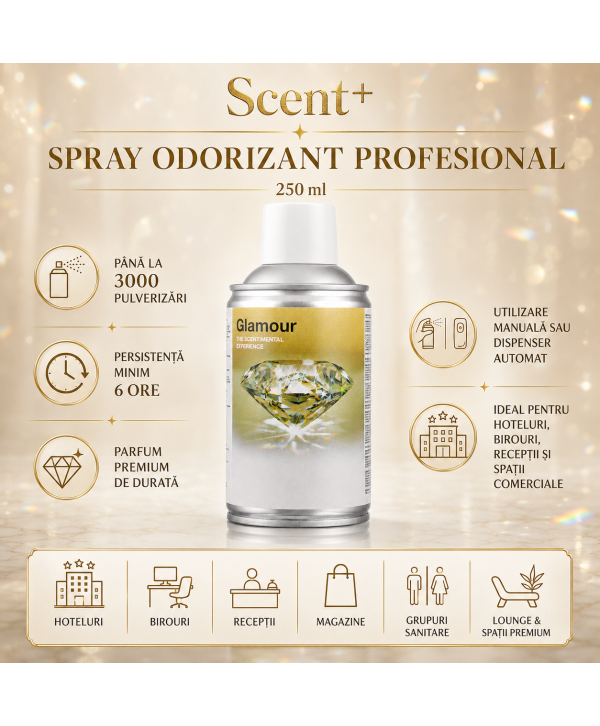Spray Odorizant Profesional 250 ml ScentPlus® Glamour – Parfum Floral Fructat Spray Odorizant Profesional 250 ml ScentPlus® Glamour – Parfum Floral Fructat