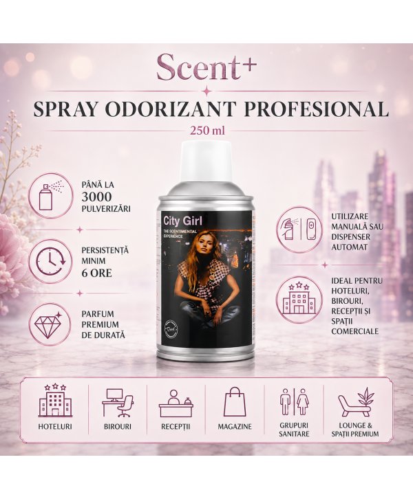 Spray Odorizant Profesional 250 ml ScentPlus® City Girl – Parfum Floral Modern