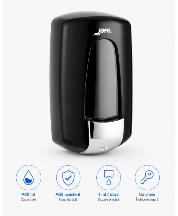 Dozator Săpun Lichid Jofel AITANA „Elegance Black”, capacitate 900 ml - Design Premium și Igienă Dozator Săpun Lichid Jofel AITANA „Elegance Black”, capacitate 900 ml - Design Premium și Igienă
