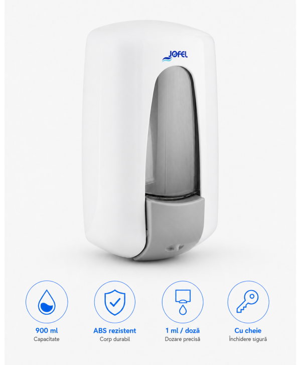 Dozator Săpun Lichid Jofel Aitana, capacitate 900 ml, calitate Premium, alb - Igienă, Design Compact și Durabilitate Dozator Săpun Lichid Jofel Aitana, capacitate 900 ml, calitate Premium, alb - Igienă, Design Compact și Durabilitate