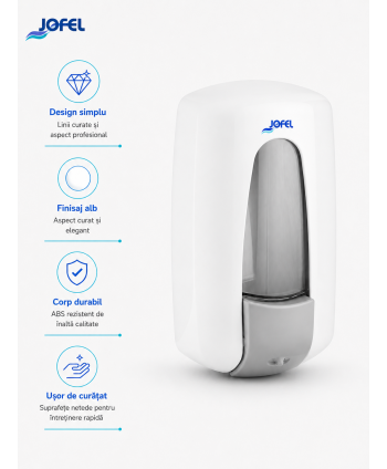Dozator Săpun Lichid Jofel Aitana, capacitate 900 ml, calitate Premium, alb - Igienă, Design Compact și Durabilitate