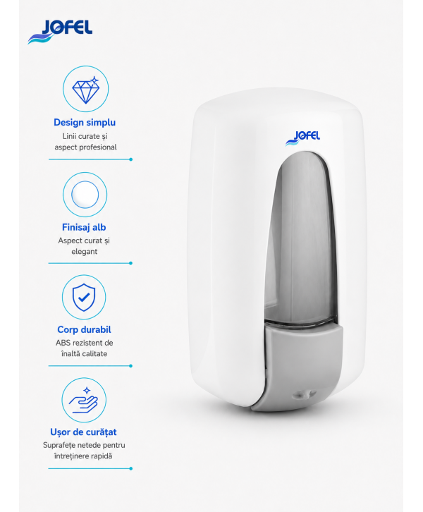Dozator Săpun Lichid Jofel Aitana, capacitate 900 ml, calitate Premium, alb - Igienă, Design Compact și Durabilitate Dozator Săpun Lichid Jofel Aitana, capacitate 900 ml, calitate Premium, alb - Igienă, Design Compact și Durabilitate