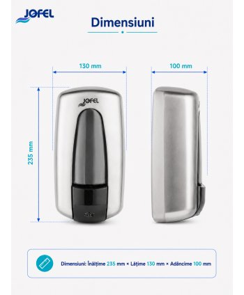 Dozator pentru sapun lichid cu finisaj nichelat, calitate Premium, Jofel Aitana Nickel, capacitate 900 ml