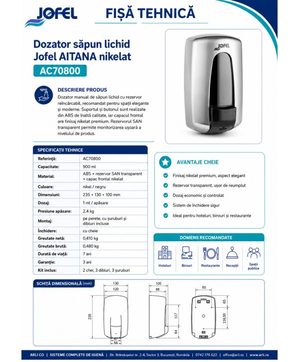 Dozator pentru sapun lichid cu finisaj nichelat, calitate Premium, Jofel Aitana Nickel, capacitate 900 ml Dozator pentru sapun lichid cu finisaj nichelat, calitate Premium, Jofel Aitana Nickel, capacitate 900 ml